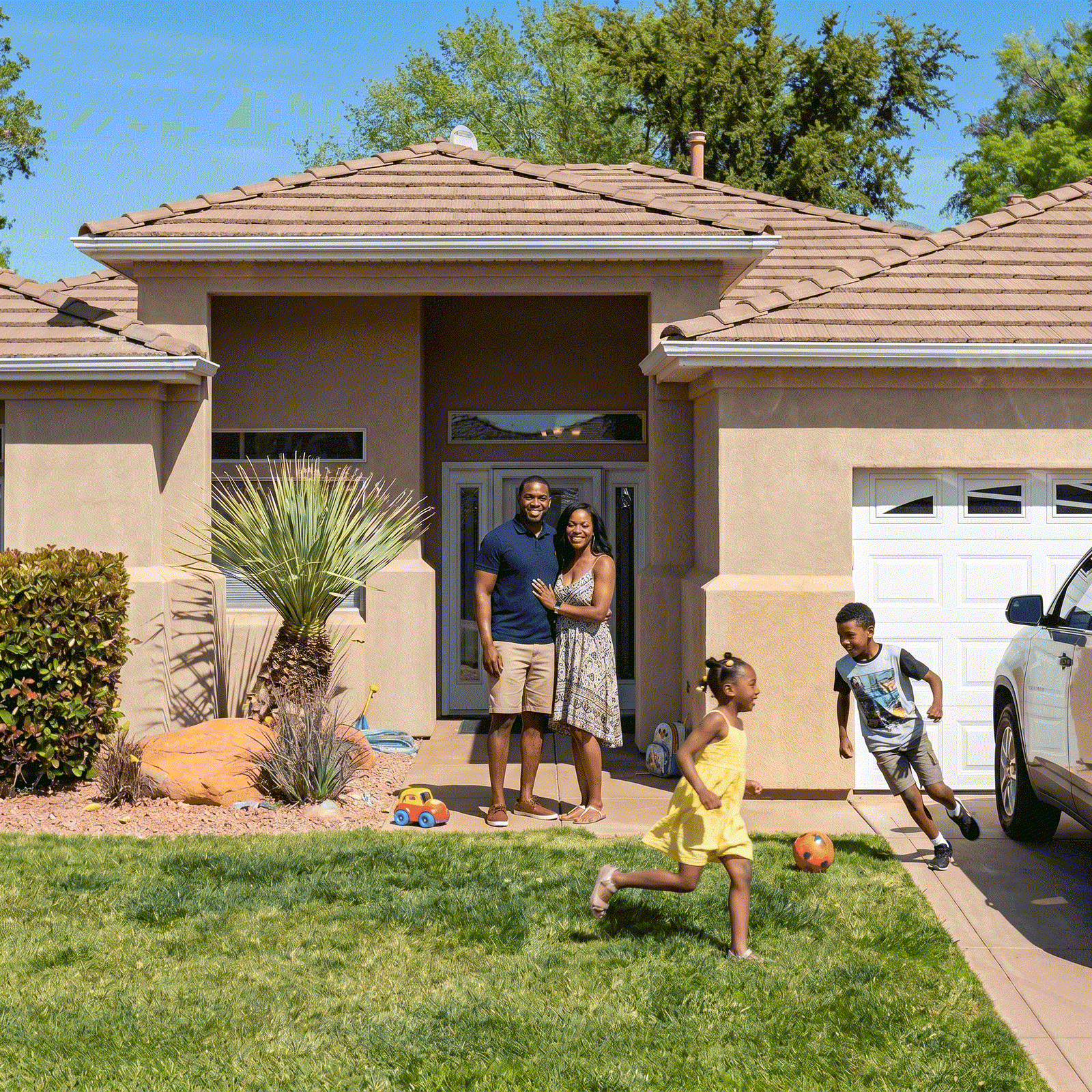 Family outside their home